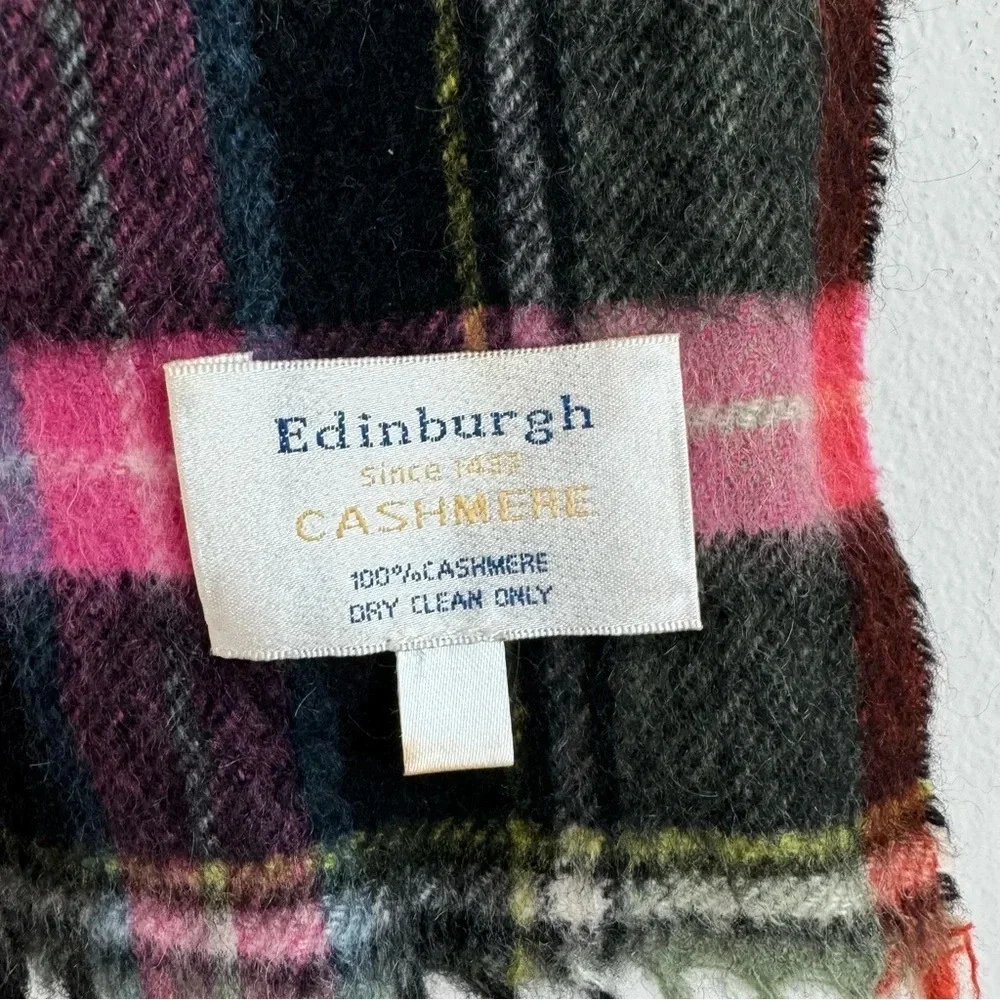 Edinburgh Cashmere Scarf Fringe Plaid Pink Green Red